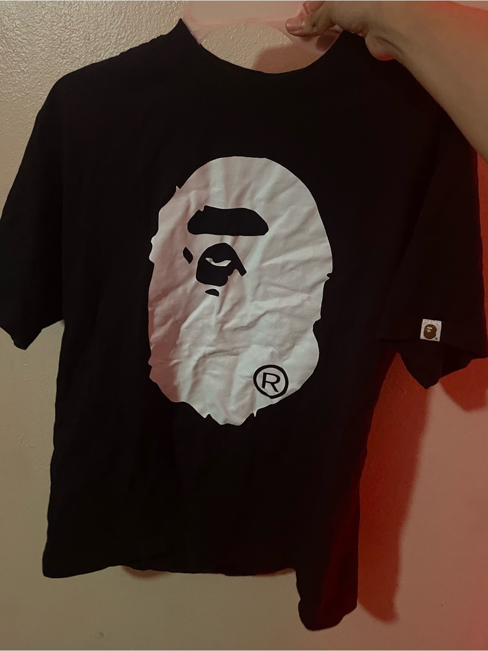 Bape Black Tee with Large White Ape Head Graphic